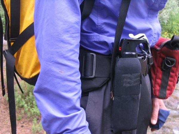 Carry bear spray on your belt for easy access.